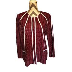 Misook Elana Black Salmon White Zip Jacket Nice Details Lightweight Country Club